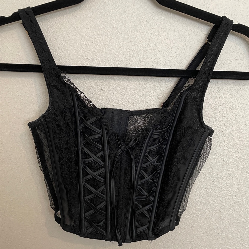 Black Lace Corset Bustier Lingerie Top